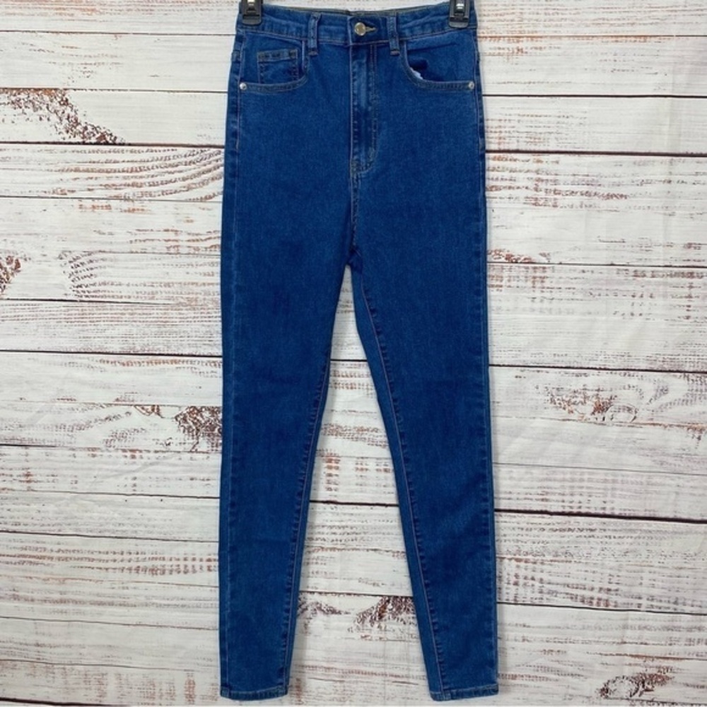 PLT pretty little Things mid blue ways high waisted 5 pocket skinny jeans NWT